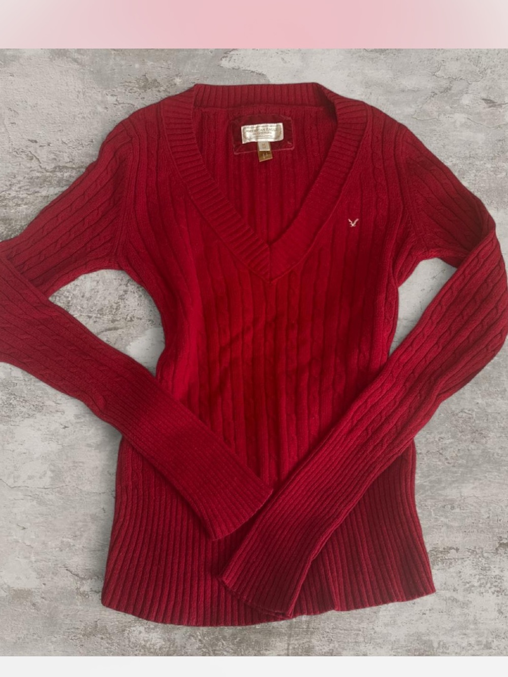 Vintage Y2K American Eagle Cherry Red Cable Knit Sweater M